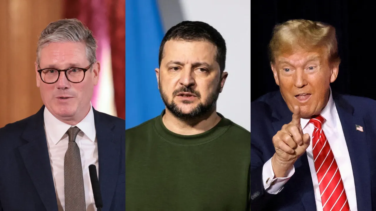  United Kingdom Prime Minister Sir Keir Starmer, Ukraine's President Volodymyr Zelensky and US President Donald Trump Photograph: (Combination created using images from Reuters) 