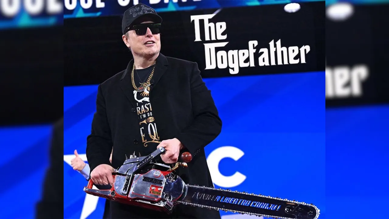  “This is the chainsaw for bureaucracy,” Musk declared, lifting the power tool over his head. Photograph: (X/elonmusk) 
