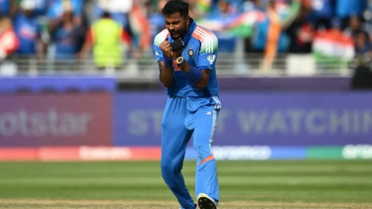  Hardik Pandya in action against Pakistan Photograph: (AFP) 