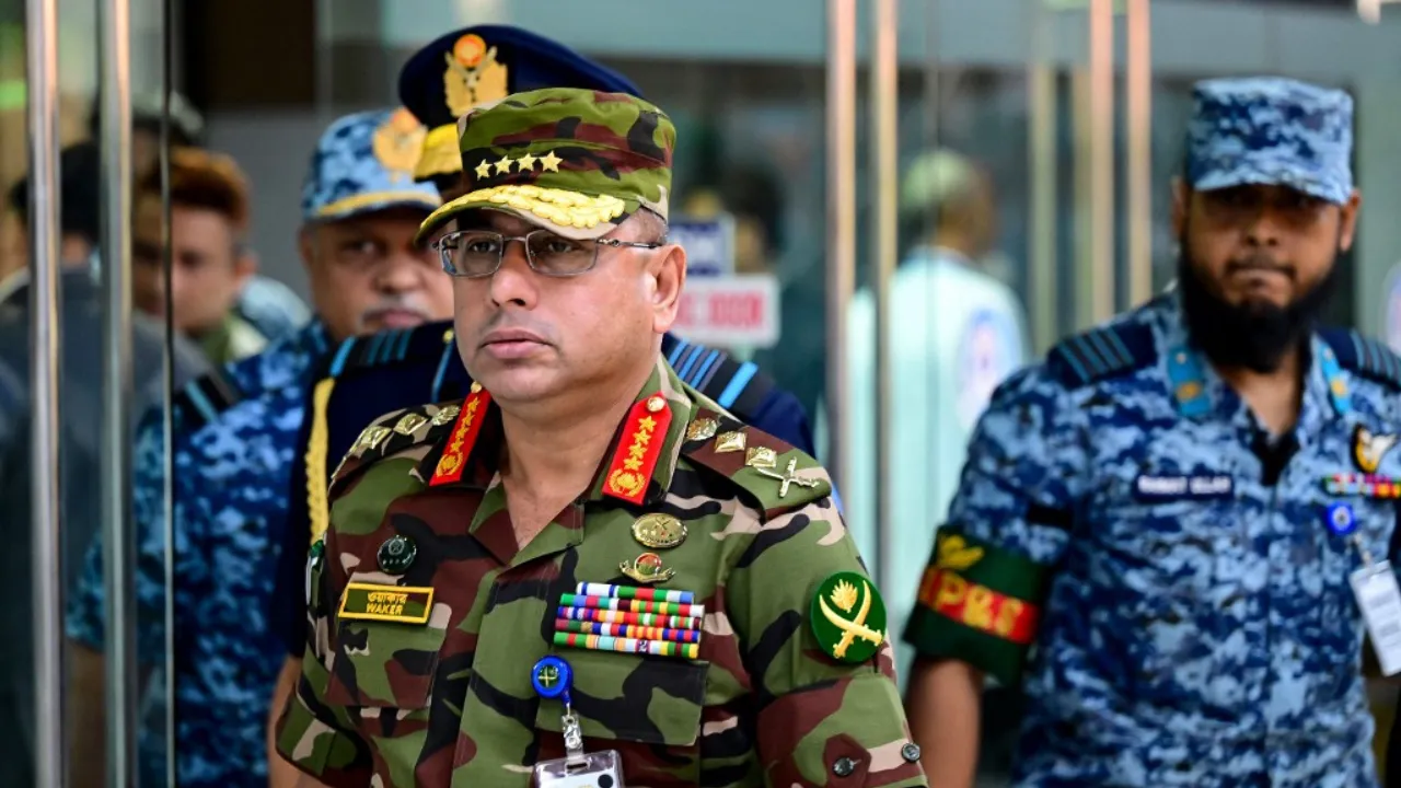  Waker-Uz-Zaman, Bangladesh's Army chief General at the Hazrat Shahjalal International Airport in Dhaka on August 8, 2024.  Photograph: (AFP) 