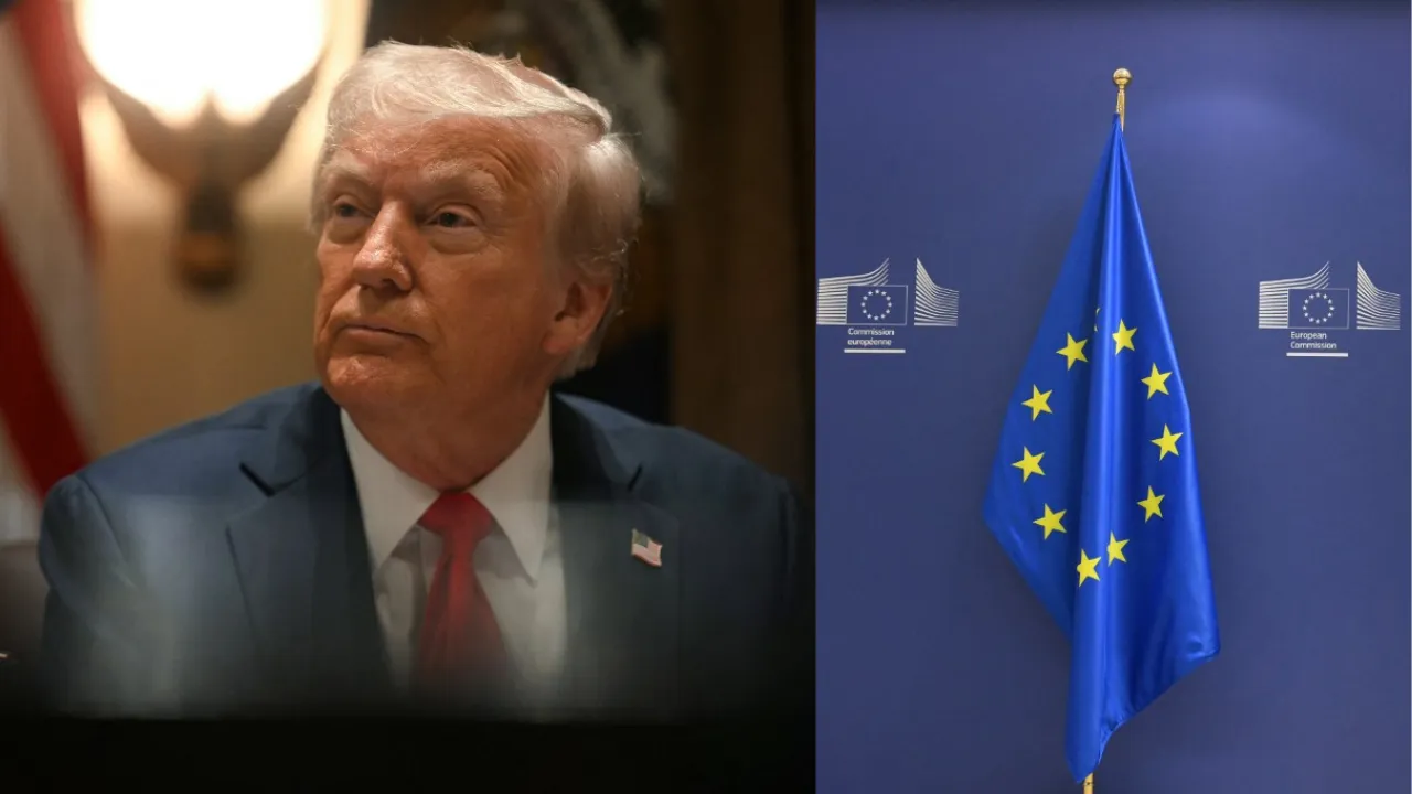  File Photo: Donald Trump and EU flag Photograph: (Combination created using images from AFP) 