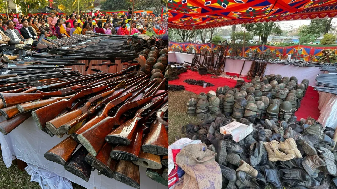  Meitei group Arambai Tengol surrenders arms to Manipur govt Photograph: (NBirenSingh/X) 