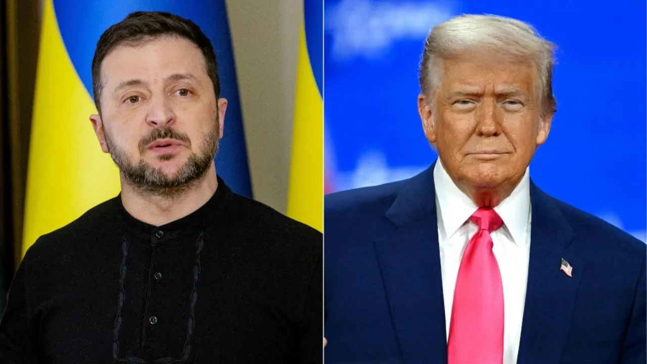  This combination of pictures created on February 25, 2025 shows Ukraine's President Volodymyr Zelensky (L) on February 12, 2025, and US President Donald Trump (R) on February 22, 2025. Photograph: (AFP) 
