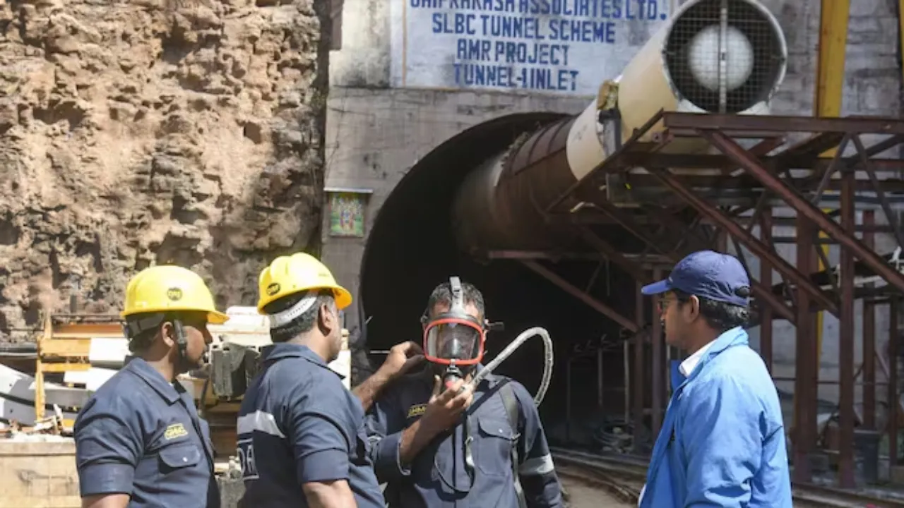  Relatives of Gurpreet Singh, one of the trapped workers claimed that they have no updates from the SLBC tunnel rescue operations. Photograph: (PTI) 