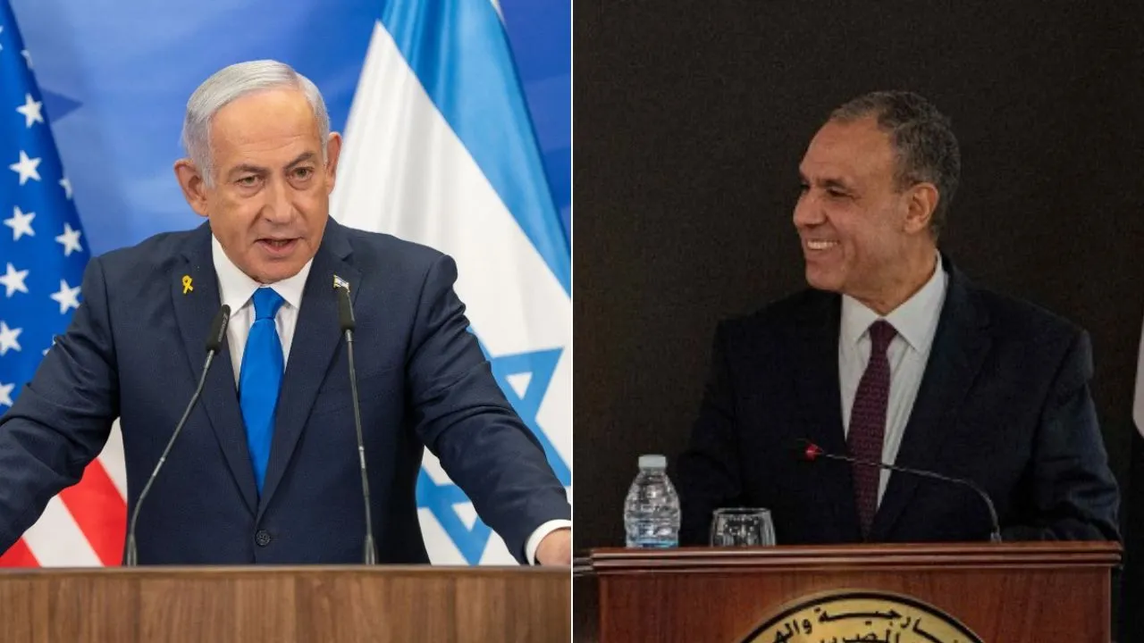  Israeli Prime Minister Benjamin Netanyahu, Egypt's Foreign Minister Badr Abdelatty Photograph: (AFP) 