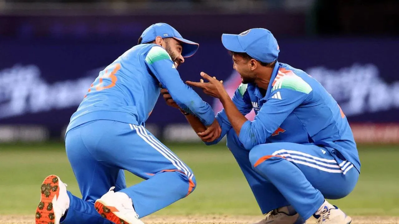  Watch – Kohli touches Axar Patel’s feet in light moment during New Zealand game in Dubai Photograph: (PTI) 