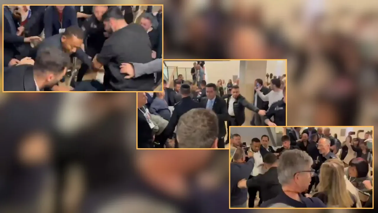  The Israeli authorities forcefully prevented families of hostages held by Hamas to enter the Israeli parliament to watch a debate probing the October 7 attack. Photograph: (X/Wion Web Team) 