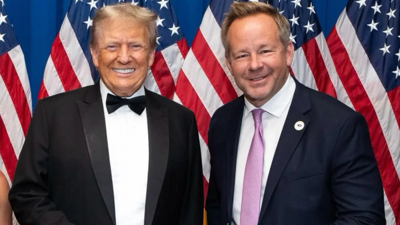  Real America’s Voice correspondent Brian Glenn with US President Donald Trump Photograph: (Facebook/Marjorie Taylor Greene) 