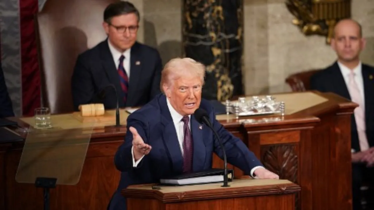  Donald Trump during his address to the Congress.  Photograph: (AFP) 