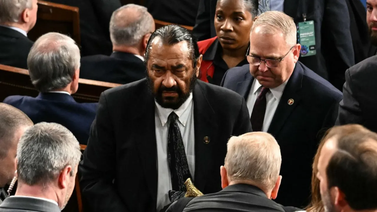  US Representative Al Green (D-TX) is removed after shouting while US President Donald Trump spoke during an address to a joint session of Congress in the House Chamber of the US Capitol in Washington, DC, on March 4, 2025. Photograph: (AFP) 