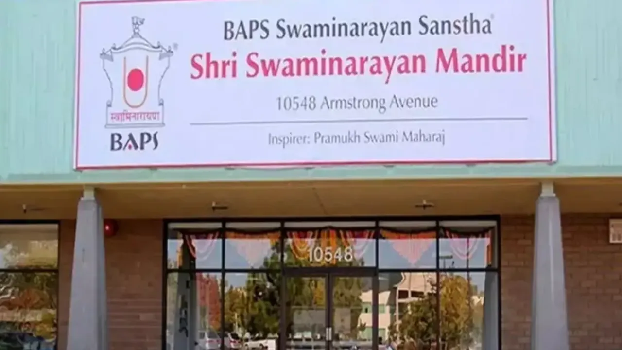  Bochasanwasi Akshar Purushottam Swaminarayan Sanstha (BAPS) Public Affairs confirmed the vandalism of the temple and criticised the act.  Photograph: (ANI) 