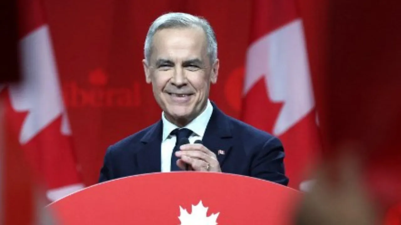  Canada's Liberal Leader and Prime Minister-elect Mark Carney speaks after being elected as the new Liberal Party leader, in Ottawa on March 9, 2025. Photograph: (AFP) 