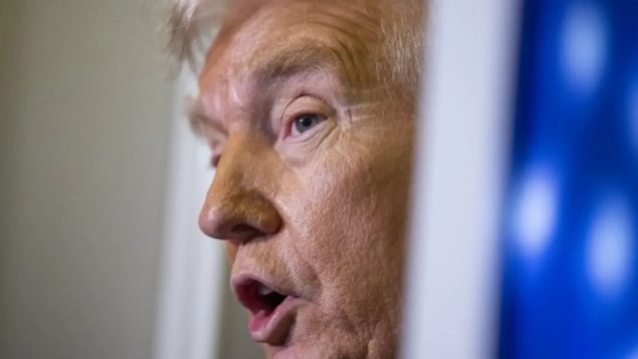  US President Donald Trump speaks to journalists aboard Aire Force One as he travels from West Palm Beach back to Washington on March 9, 2025. Photograph: (AFP) 
