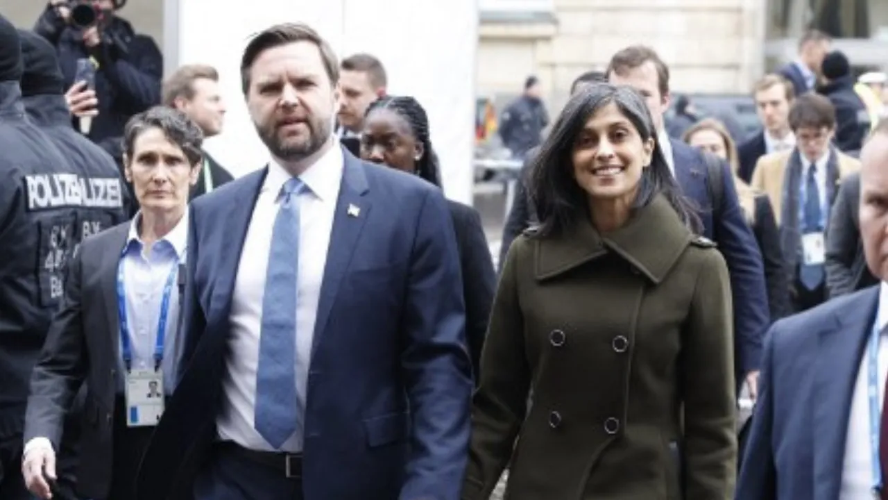  US Vice President JD Vance (L) and his wife Usha Vance arrive for the 61st Munich Security Conference (MSC) in Munich, southern Germany on February 14, 2025. Photograph: (AFP) 