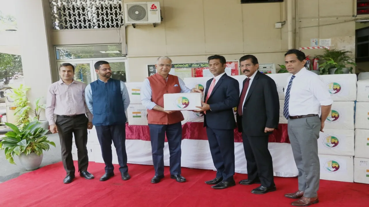  Indian high commissioner to Sri Lanka Santosh Jha hands over medical consignment to Sri Lanka Photograph: (WION) 
