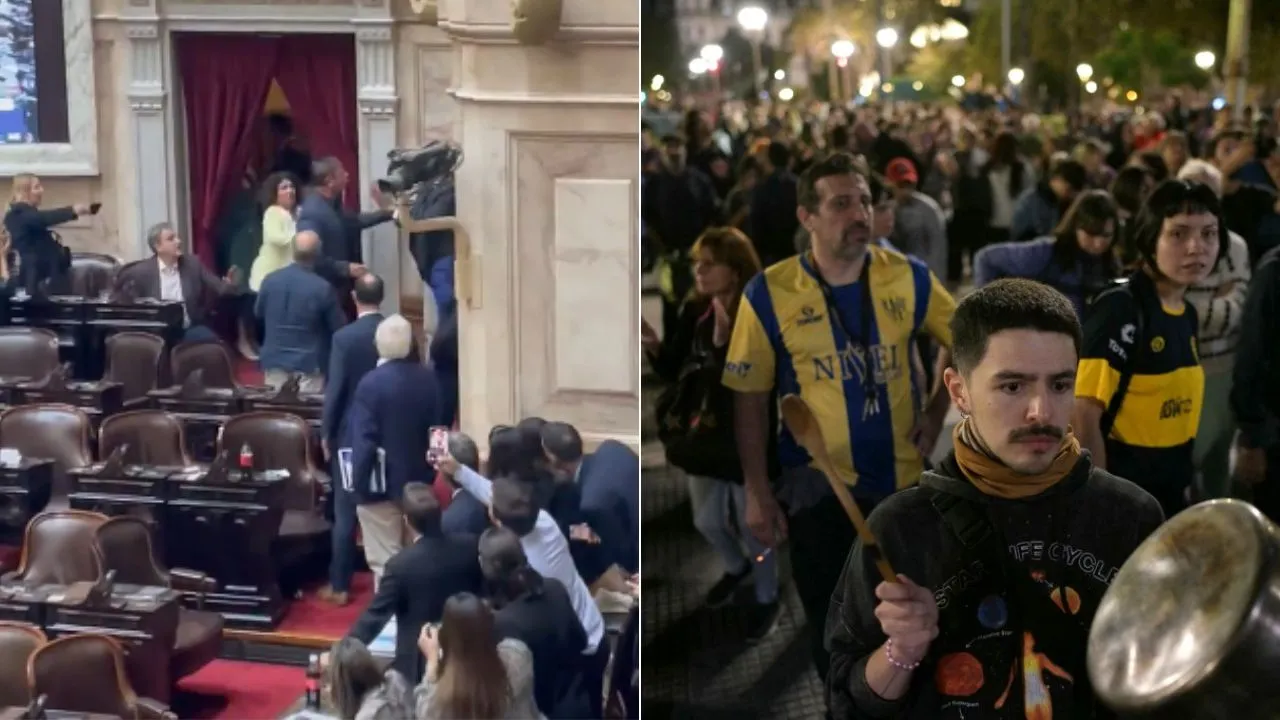  Brawl breaks out in Argentina parliament amid protests against President Javier Milei. Photograph: (X/@cotyvile, AFP) 