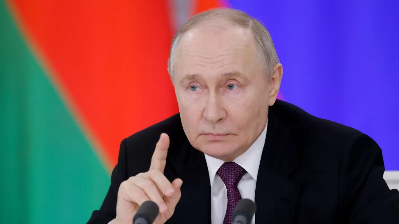  Russia's President Vladimir Putin speaks during a press conference following a meeting with his Belarusian counterpart at the Kremlin in Moscow on March 13, 2025. Photograph: (AFP) 