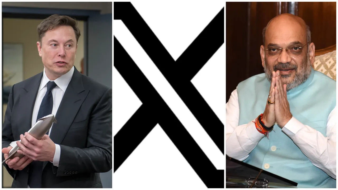  A combination photo of Elon Musk, the X logo and India's Home Minister Amit Shah 