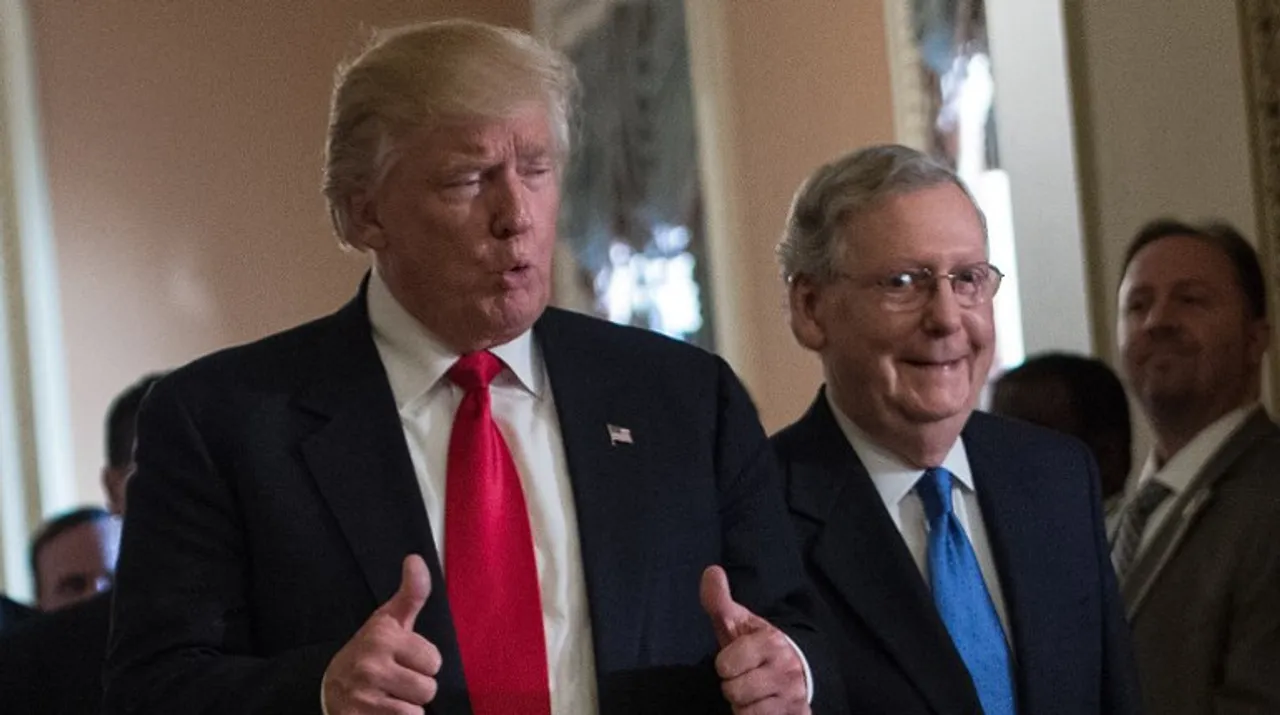  Donald Trump with Senate leader Mitch McConnell in Washington on November 10. Photograph:(AFP) 