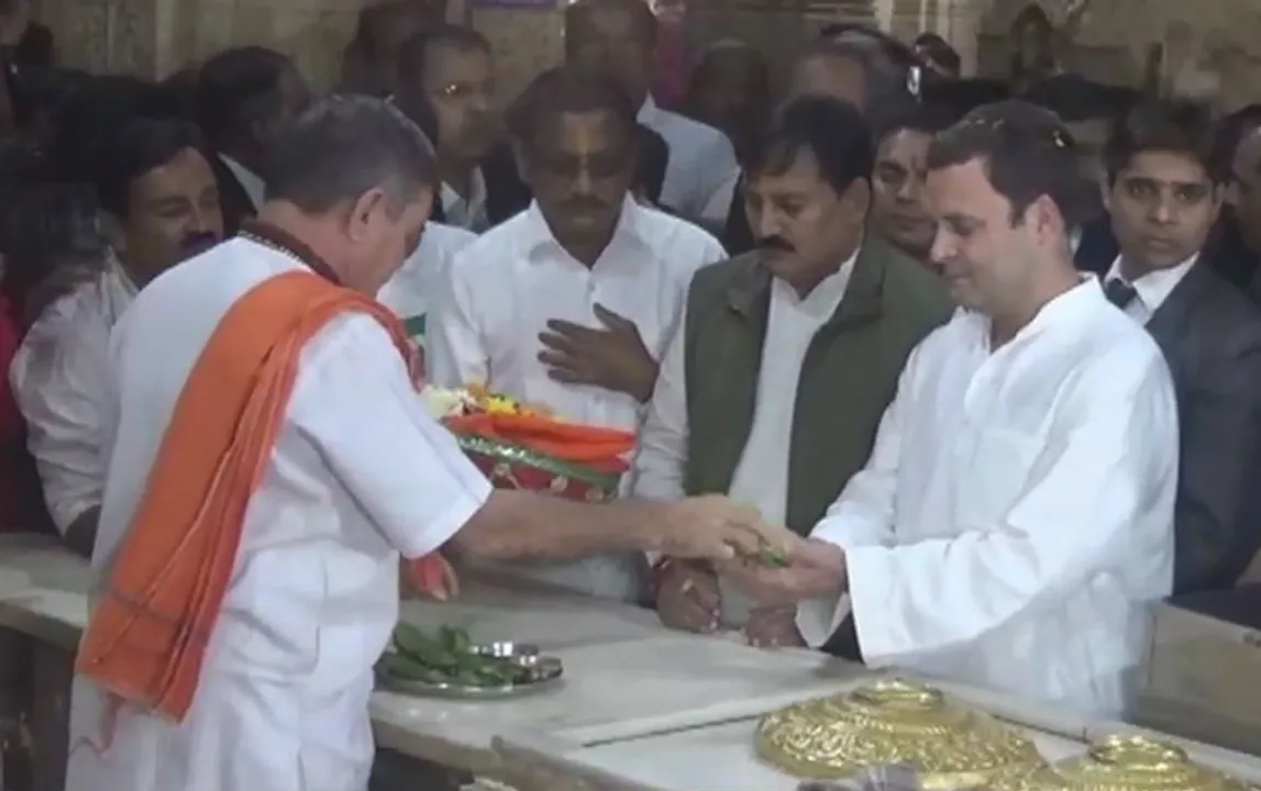  Rahul Gandhi at Somnath Temple in Gujarat Photograph:(ANI) 