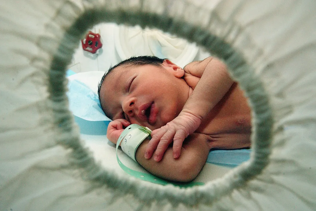  A premature Iraqi baby sleeps in an incubator at Alilwiya childrens hospital in Baghdad, Iraq. Photograph:(Getty) 