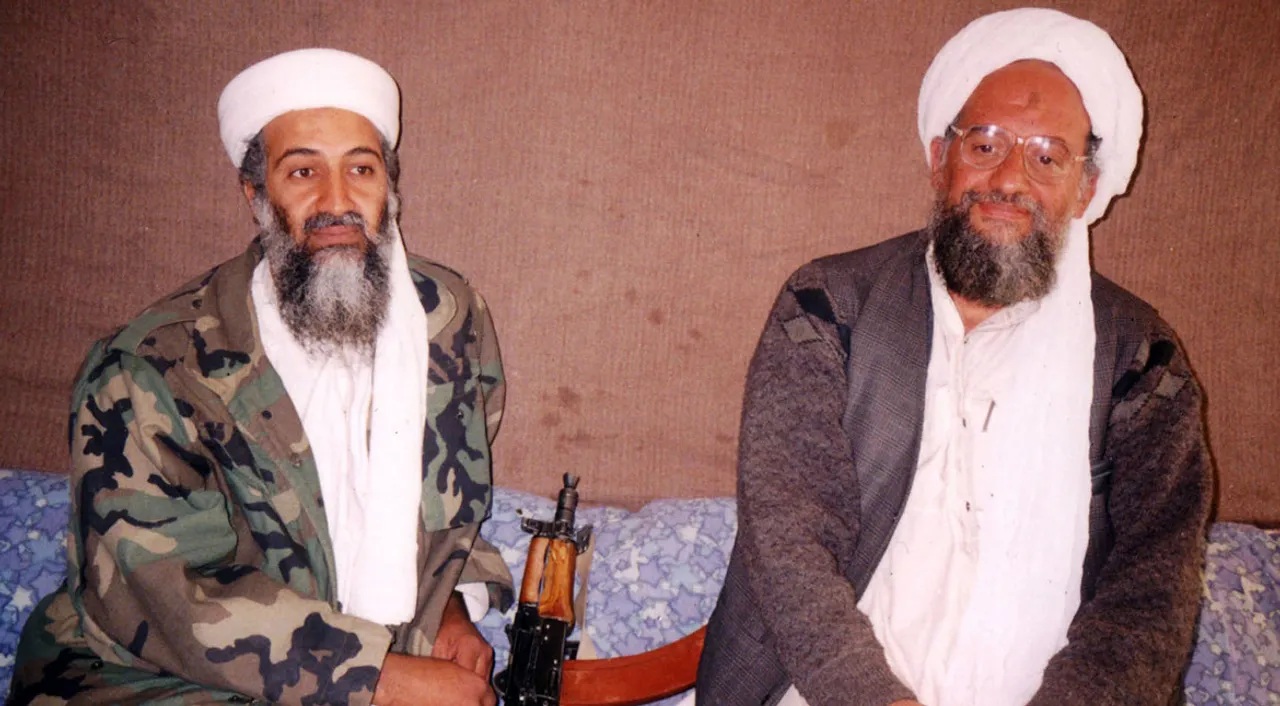  Osama bin Laden (L) sits with his adviser Ayman al-Zawahiri, an Egyptian linked to the al Qaeda network in Afghanistan. Photograph:(Getty) 
