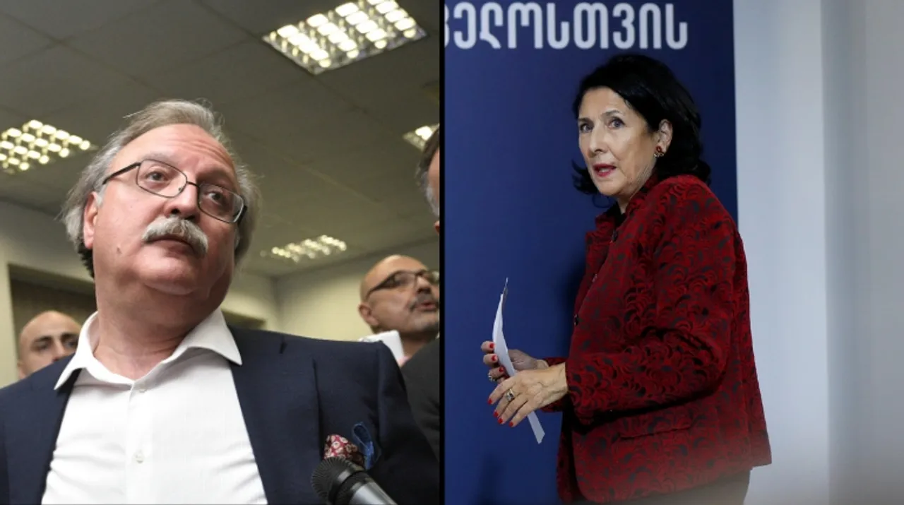  President Salome Zurabishvili (R) and opposition leader Grigol Vashadze (L). Photograph:(Reuters) 