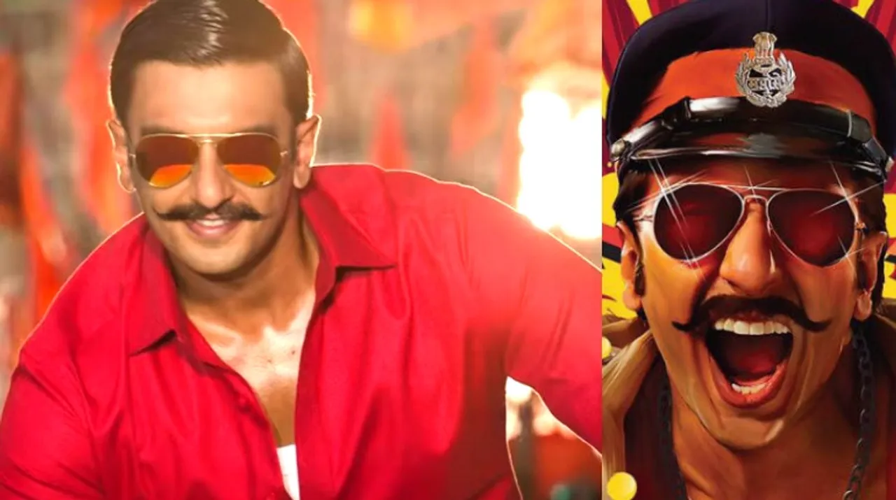  Ranveer Singh in a still from 'Simmba' and the official poster of the film.  Photograph:(X) 