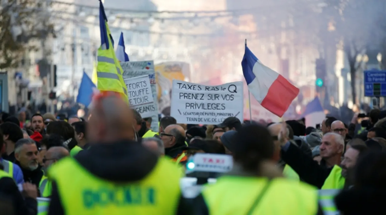  Protesters wearing yellow vests take part in a demonstration of the 'yellow vests' movement in Marseille, France. Photograph:(Reuters) 