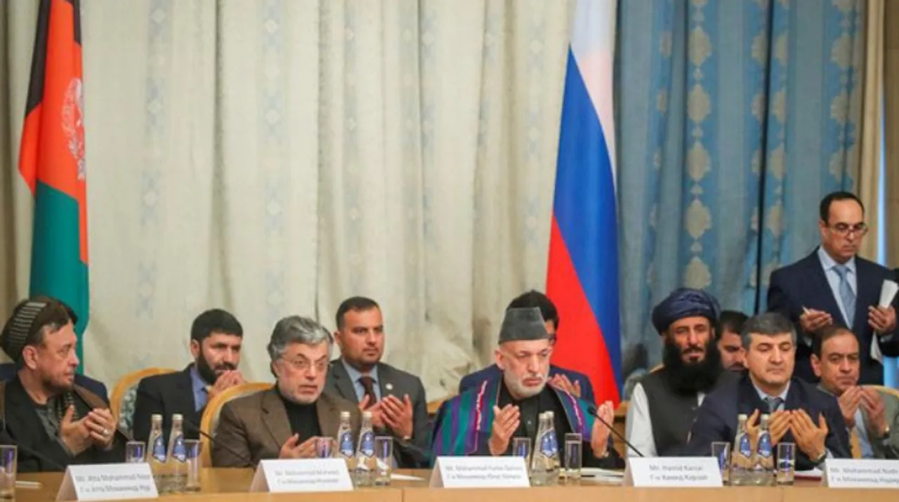  Afghan delegation during Moscow talks Photograph:(ANI) 