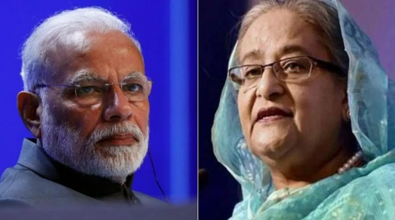  Indian Prime Minister Narendra Modi and Bangladesh Prime Minister Sheikh Hasina. Photograph:(Others) 