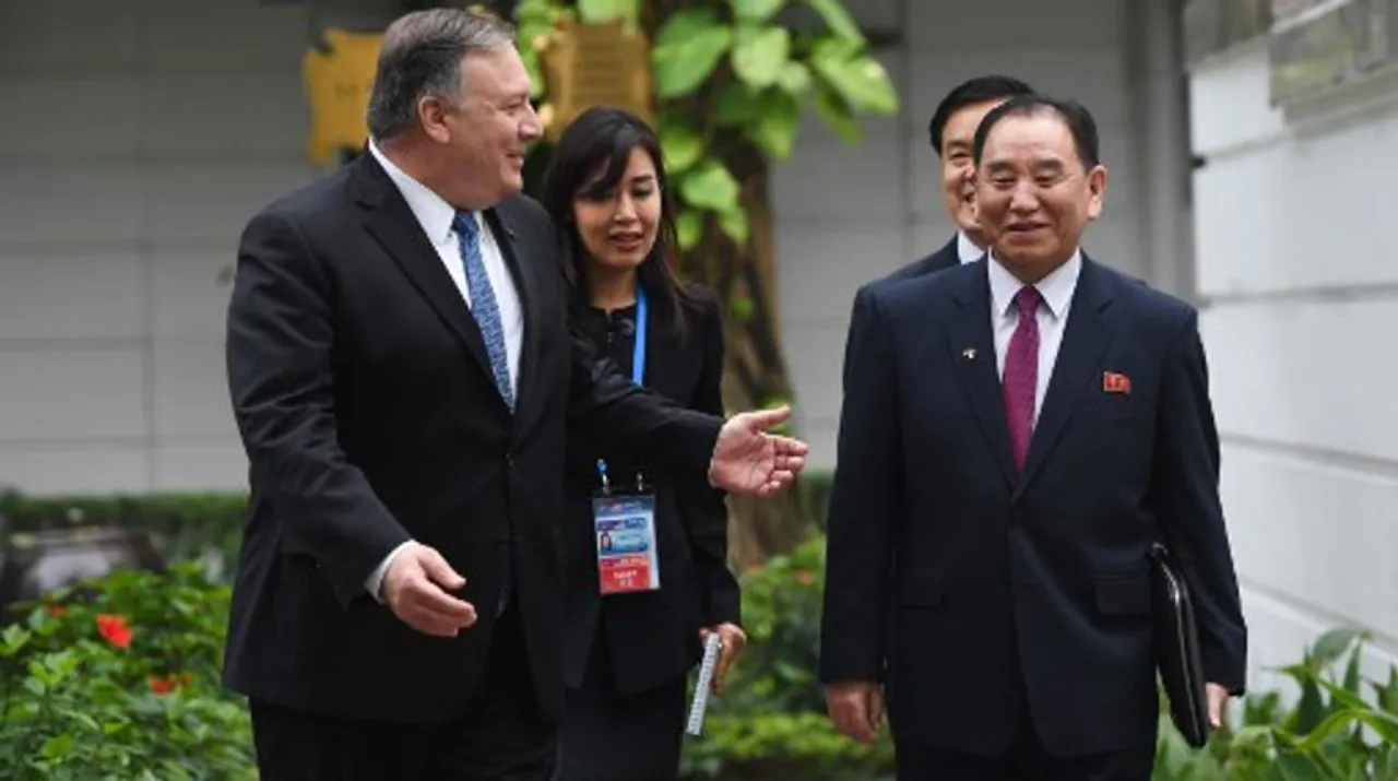  Pompeo with  Kim Yong Chol  Photograph:(AFP) 