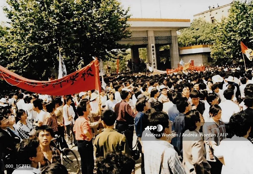  Pro democracy demonstration in China Photograph:(AFP) 