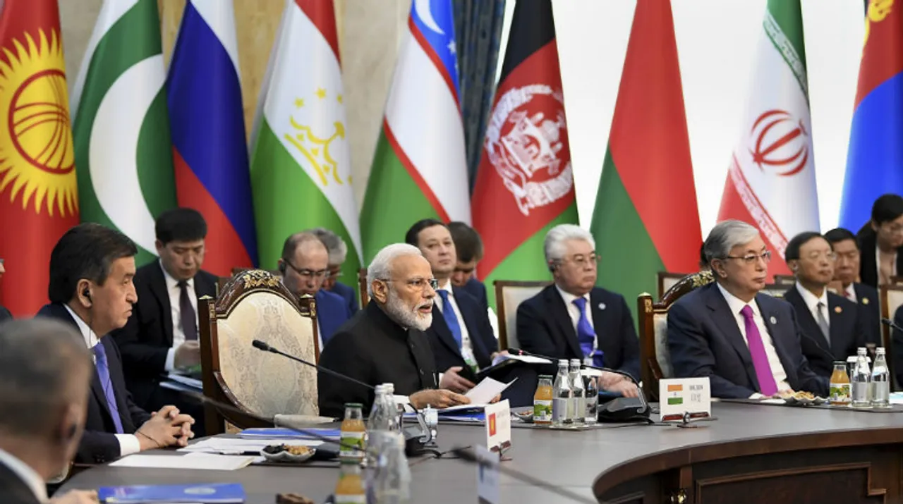  Prime Minister Narendra Modi at the Shanghai Cooperation Organization Summit, in Bishkek, Kyrgyzstan, on June 14. Photograph:(PTI) 