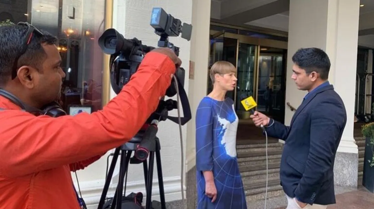  Estonia's President speaking in New York to Wion Photograph:(WION) 