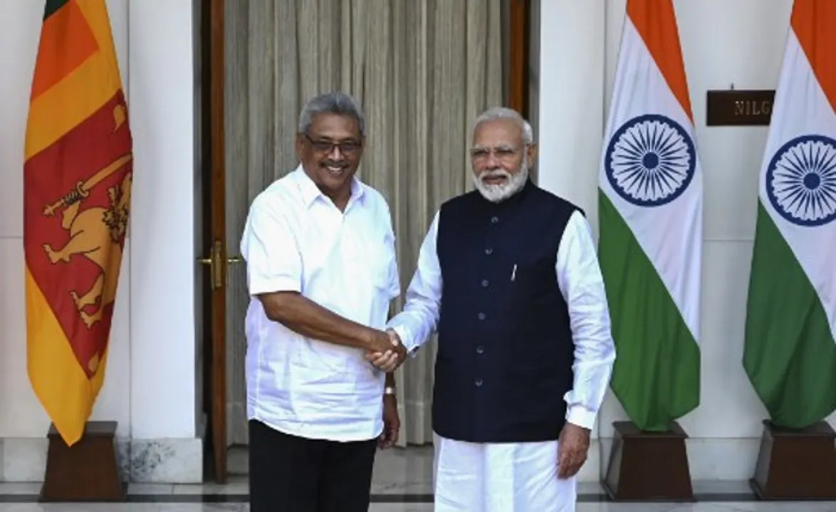  Sri LankaÂ President Gotabaya Rajapaksa meets PM Modi at Hyderabad House in New Delhi Photograph:(AFP) 