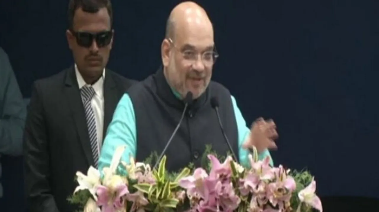  Home Minister Amit Shah speaking at an NDRF event Photograph:(ANI) 