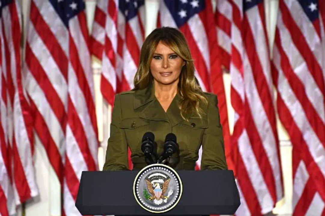  US First Lady Melania Trump addresses the Republican Convention during its second day from the Rose Garden of the White House Photograph:(AFP) 