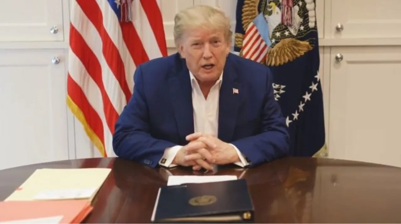  Screengrab from Donald Trump's video message to his supporters from the Walter Reed Medical Centre, Washington where he is being treated for COVID-19. Photograph:(WION Web Team) 