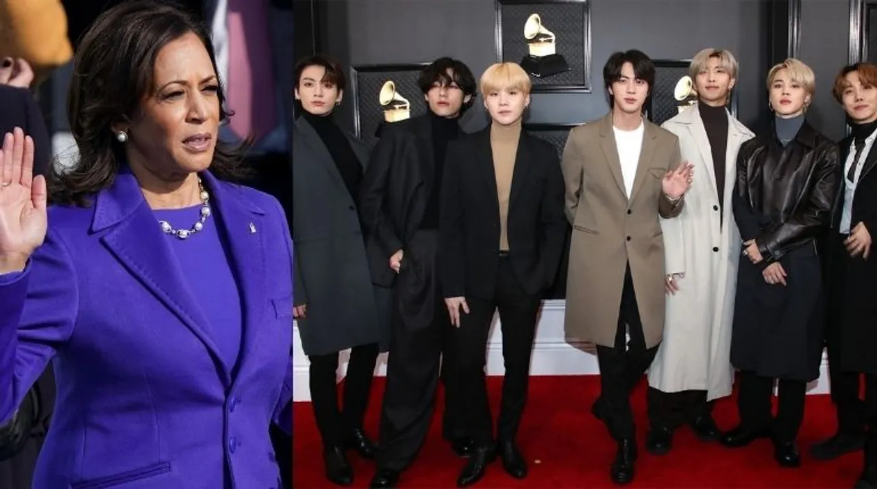  File images of Kamala Harros and K Pop band BTS Photograph:(X) 