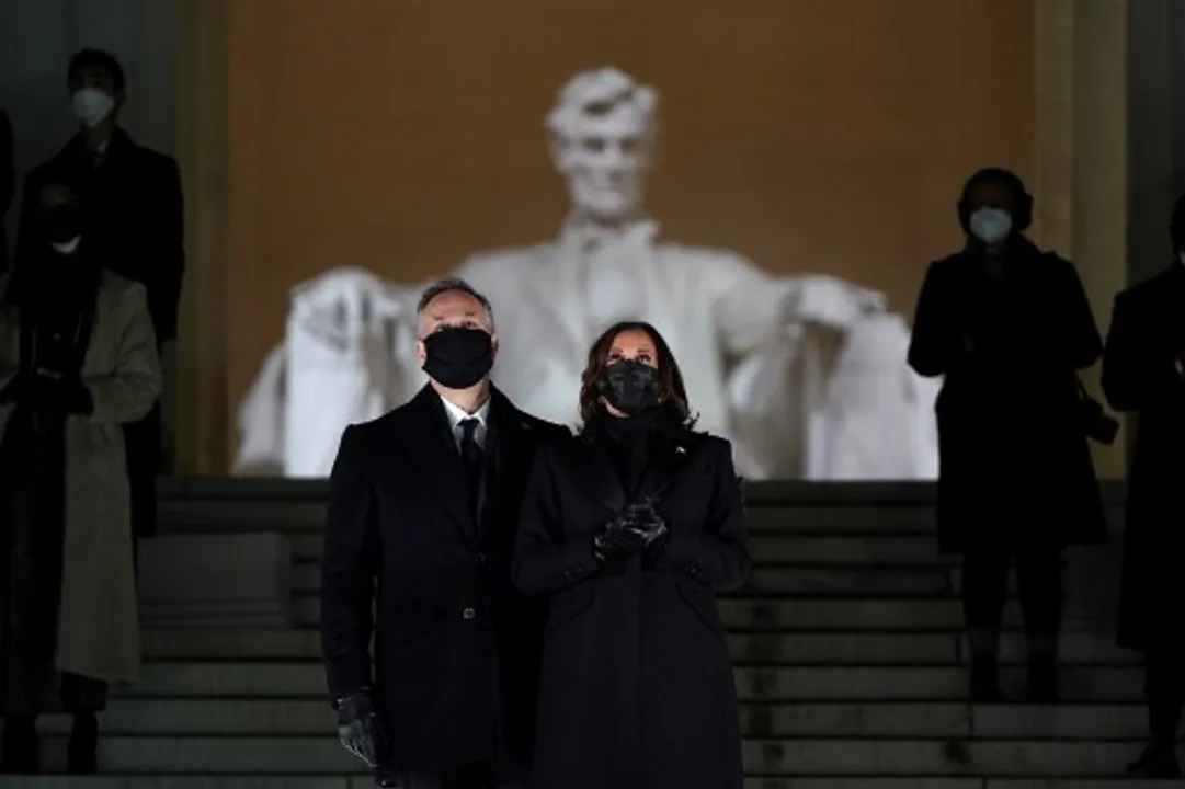  US Vice-President Kamala Harris and her husband US Second Gentleman Doug Emhoff attend the "Celebrating America" event at the Lincoln Memorial Photograph:(AFP) 