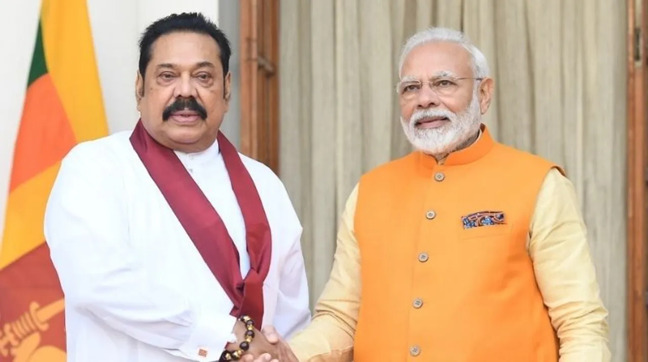  India's Prime Minister Narendra Modi (R) shakes hands with Sri Lanka's Prime Minister Mahinda Rajapaksa prior to a meeting in New Delhi on February 8, 2020. Sri Lanka's Prime Minister Mahinda Rajapaksa is on his four-day state visit to India from February 7. Photograph:(AFP) 