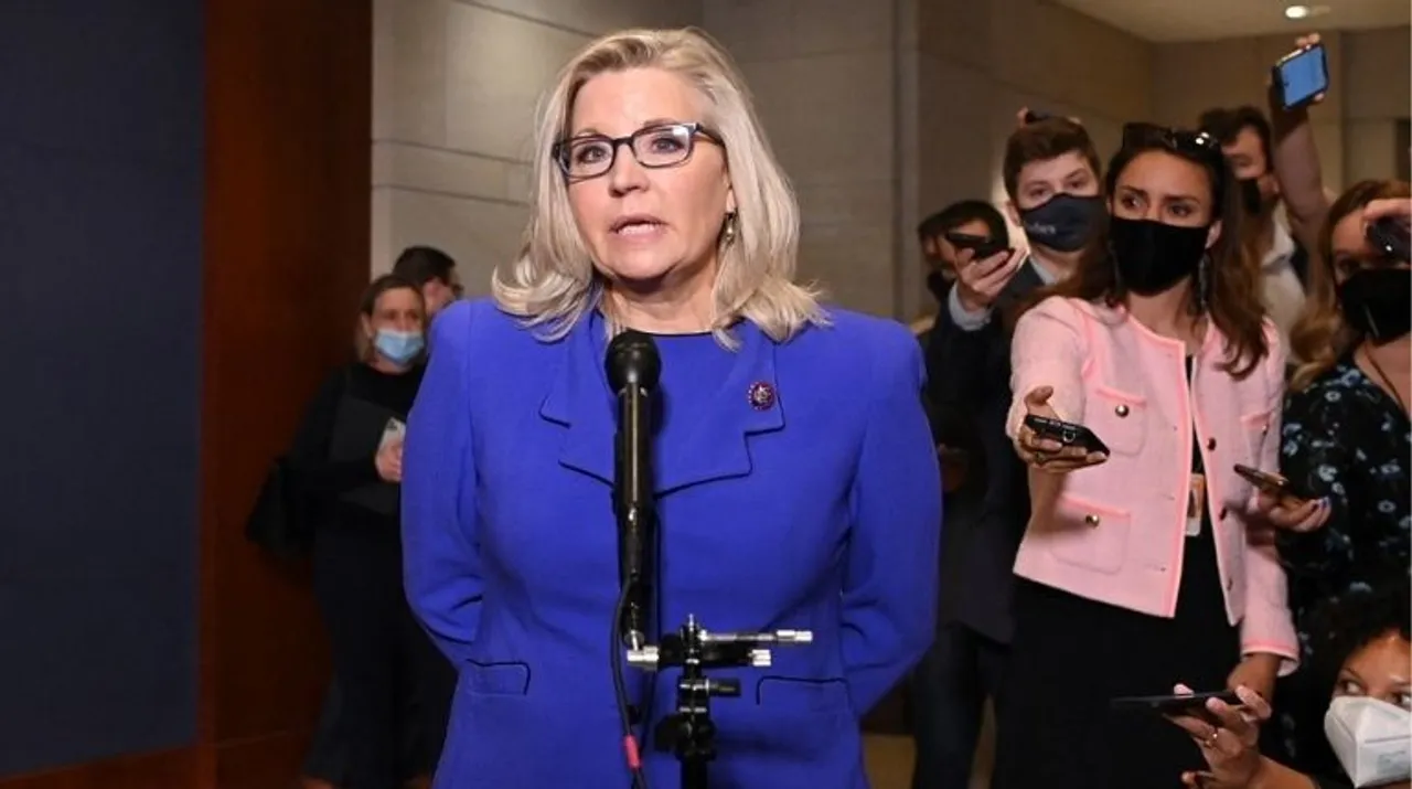 US Representative Liz Cheney, Republican of Wyoming, speaks to the media at the US Capitol in Washington, DC, on May 12, 2021. Photograph:(AFP) 