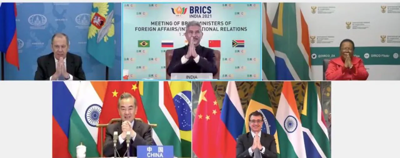  BRICS FMs do 'namaste' at the virtual meet (Picture Courtesy: MEA) Photograph:(Others) 