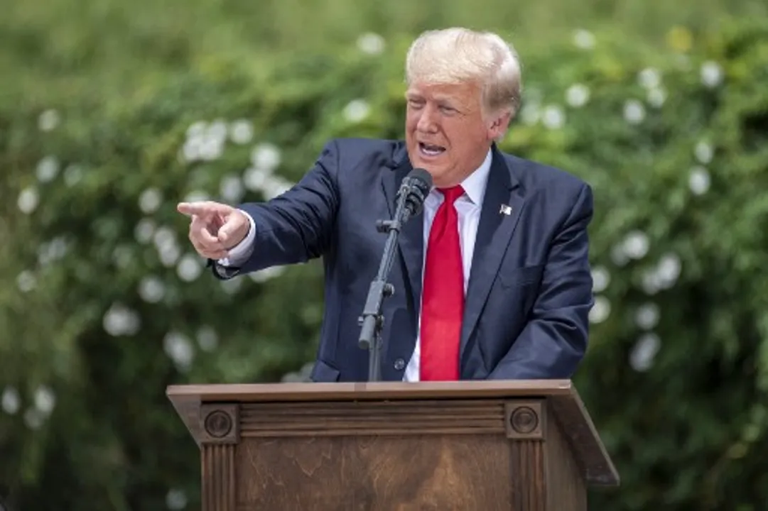  Former US President Donald Trump speaks during a visit to the border wall near Pharr, Texas  Photograph:(AFP) 