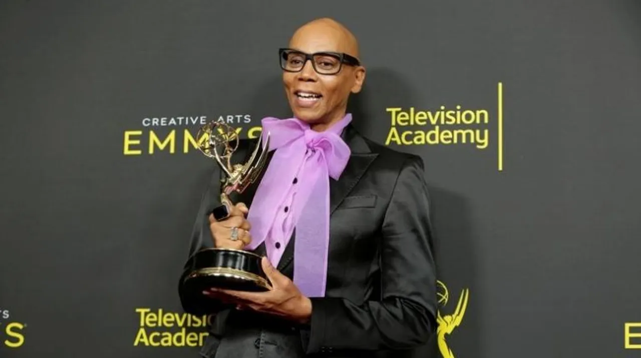  RuPaul poses with his Emmy Award for Outstanding Host for a Reality or Competition Program (file photo).  Photograph:(Reuters) 