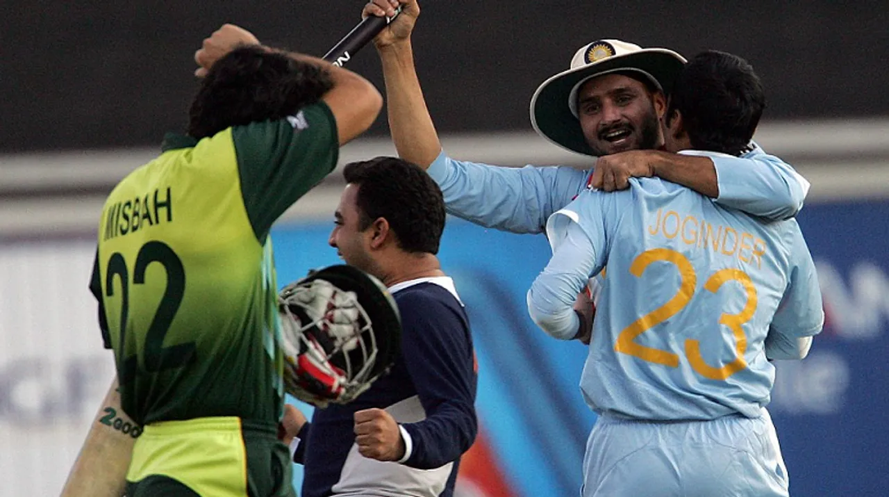  Harbhajan was hit for 3 sixes in an over by Misbah in the 2007 T20 World Cup final. Photograph:(AFP) 