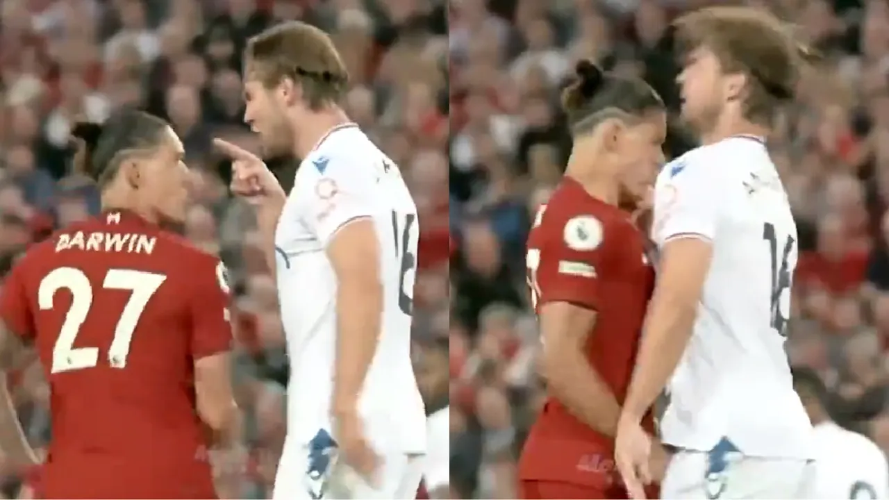  Darwin Nunez headbutted Joachim Anderson during Liverpool's clash against Crystal Palace. Photograph:(X) 