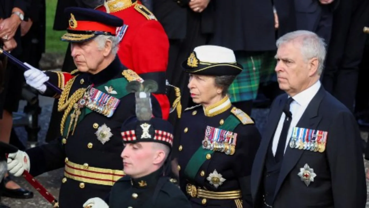  Prince Andrew, alongside his siblings King Charles, the Princess Royal Photograph:(AFP) 