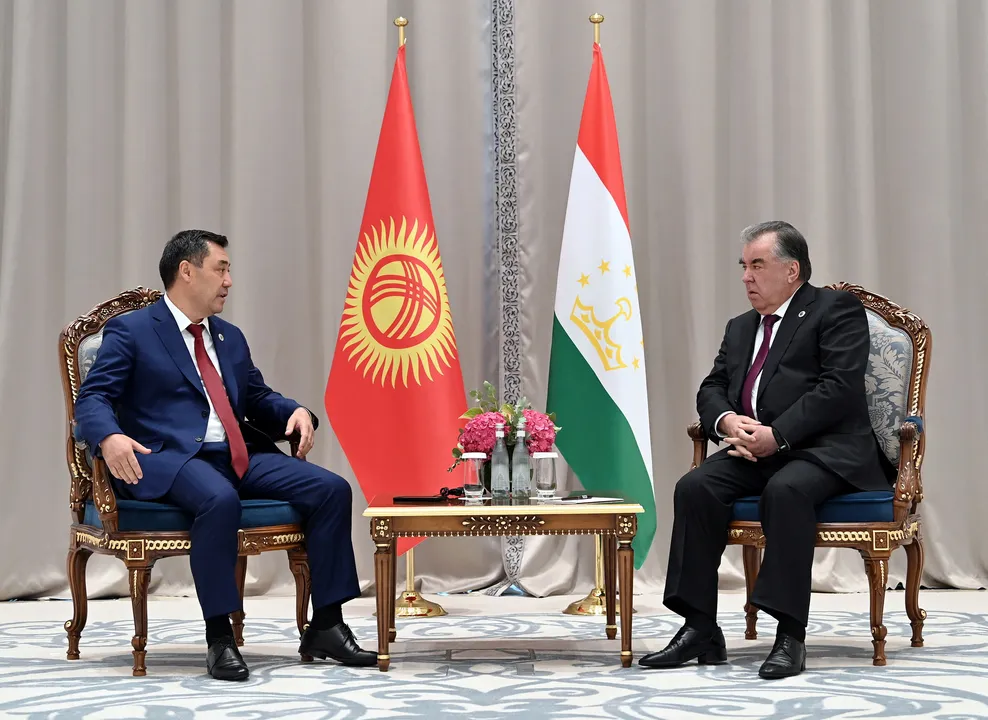  Kyrgyz President Sadyr Japarov and Tajik President Emomali Rakhmon Photograph:(Reuters) 